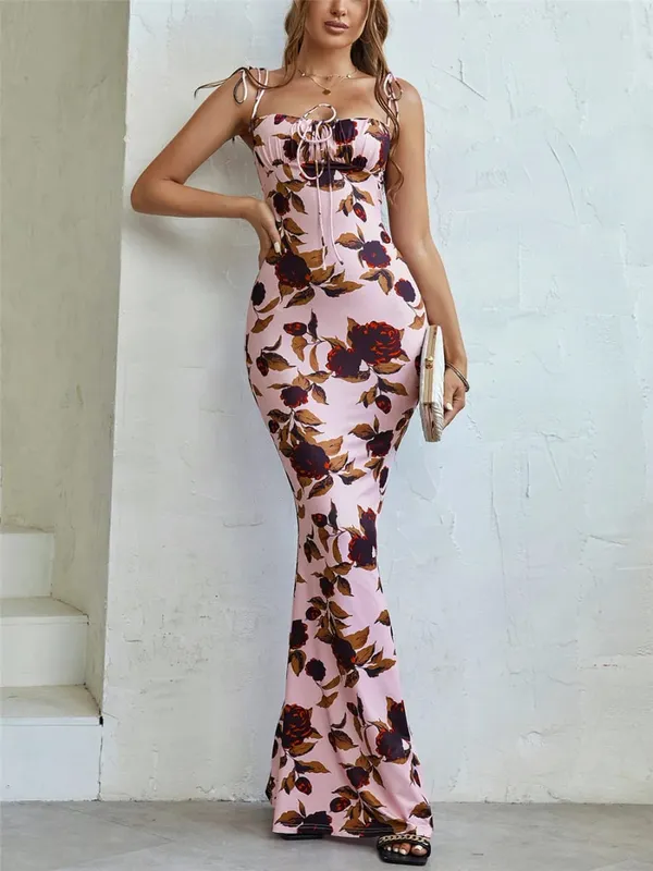 Josiaoprah Sexy V-Neck Long Maxi Dress Elegant Vintage Floral Printed Party Dress Spring Summer Holiday Style Dresses Vestido