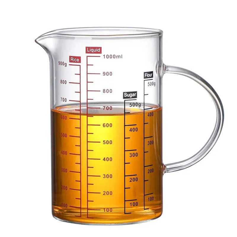 Mataas na Borosilicate Glass Measuring Cups Clear Glass Scale Cup With Handle V Shaped Spout Kitchen Glass Measuring Beaker