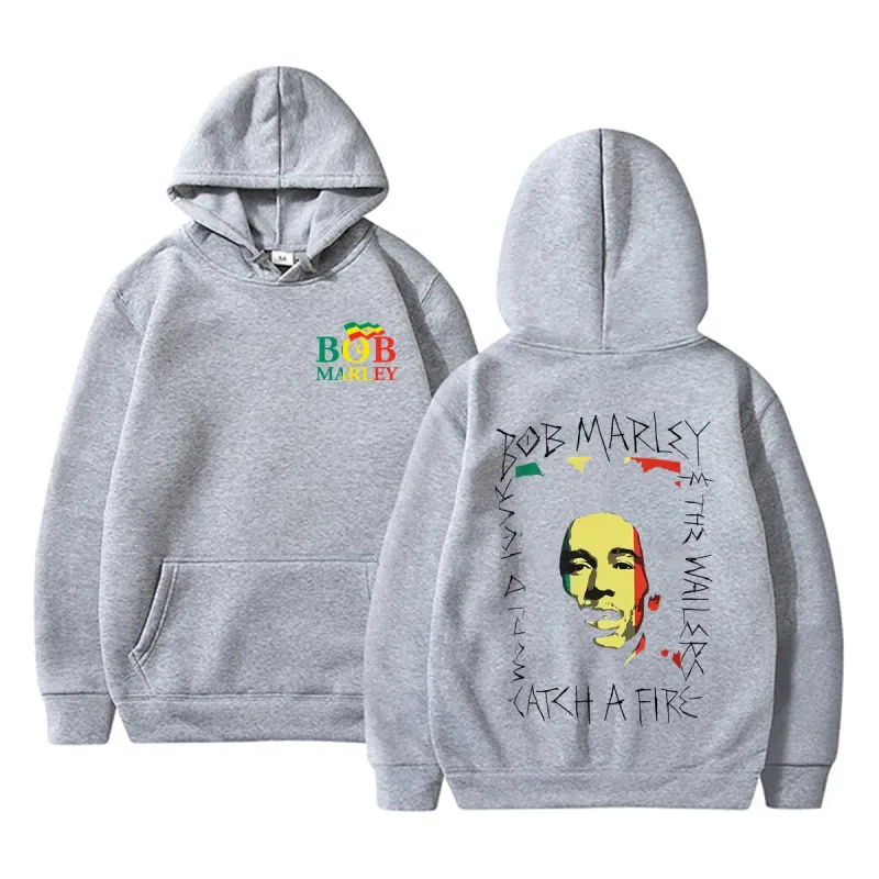 Reggae Bob Marley Face Graphic Hoodie Catch A Fire Album Merch Pullover Hoodies Men Women Casual Vintage Oversized Sweatshirt