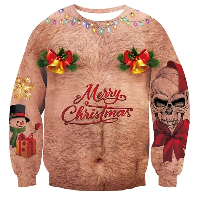 Noel çirkin kazak komik 3D baskı kas desen tişörtü erkekler için yeni moda kazak parti Cosplay kostüm noel hediyesi — image 9