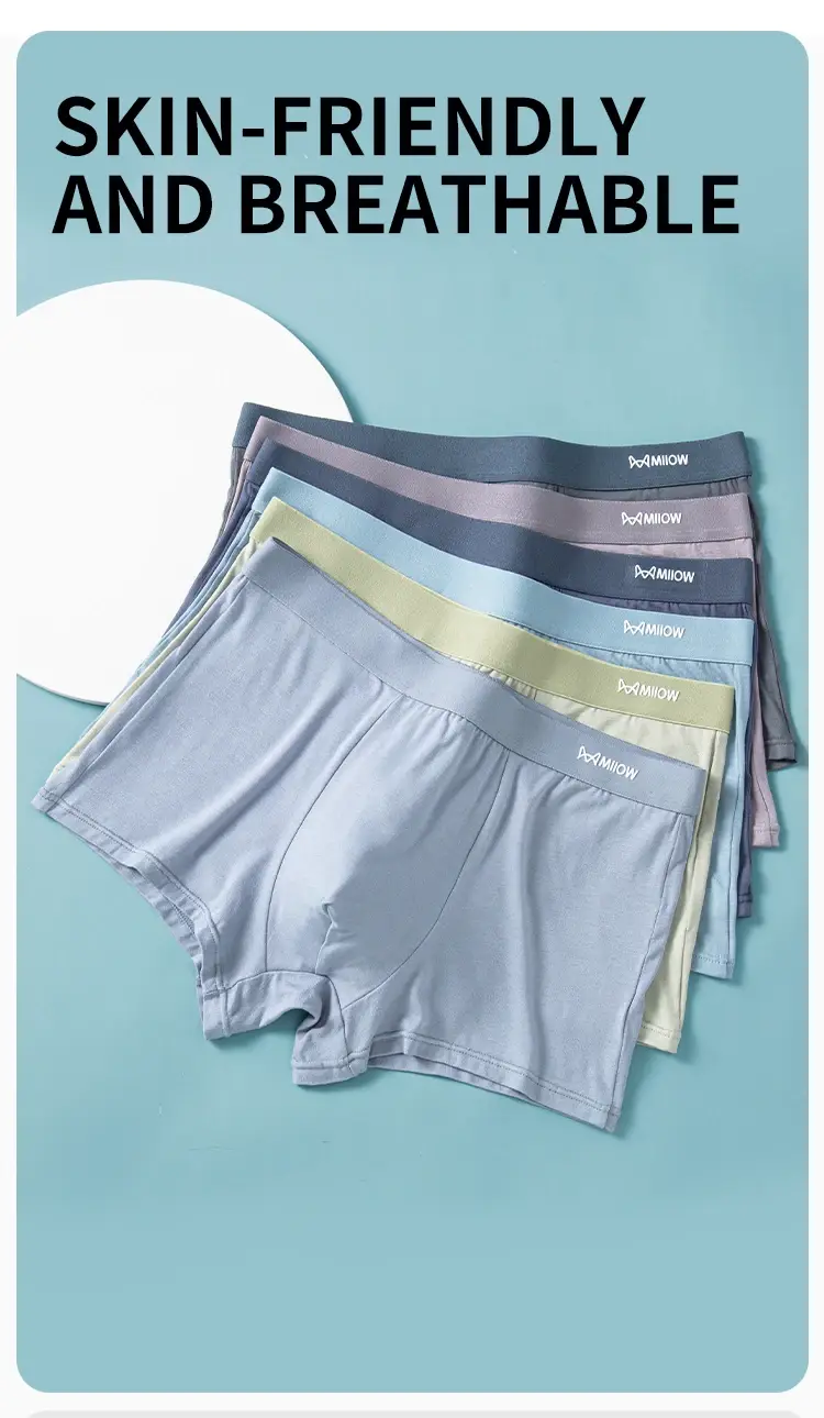 MiiOW 3Pcs Silky Modal Men Underwear Boxers Cotton Soft Touch Underpants Male Lightweight Breathable Boxers Men's Panties Trunks