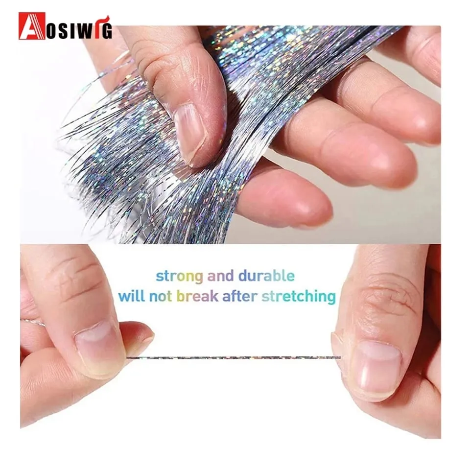 12Pcs/Pack Sparkle Blonde Hair Extensions Clip In Rainbow Shiny Sparkle Hair Tinsel Heat Resistant Sparkle Hair Extensions For W