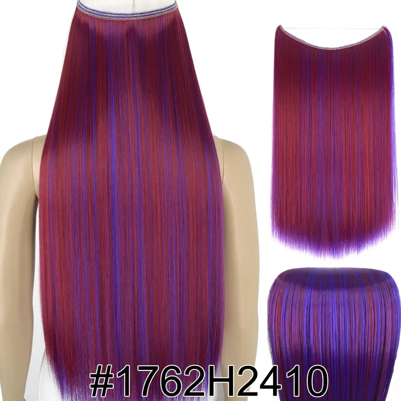 Synthetic Heat Resistant Hair Silky Straight Elasticity Invisible Wire Hair Extensions 8006
