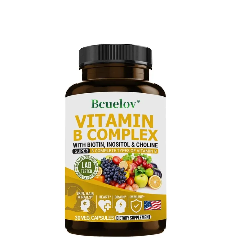 Vitamin B Complex - B1 B2 B3 B5 B6 B7 B9 B12 Biotin Choline Niacin - Brain Skin Hair Nervous System Immunity Metabolism