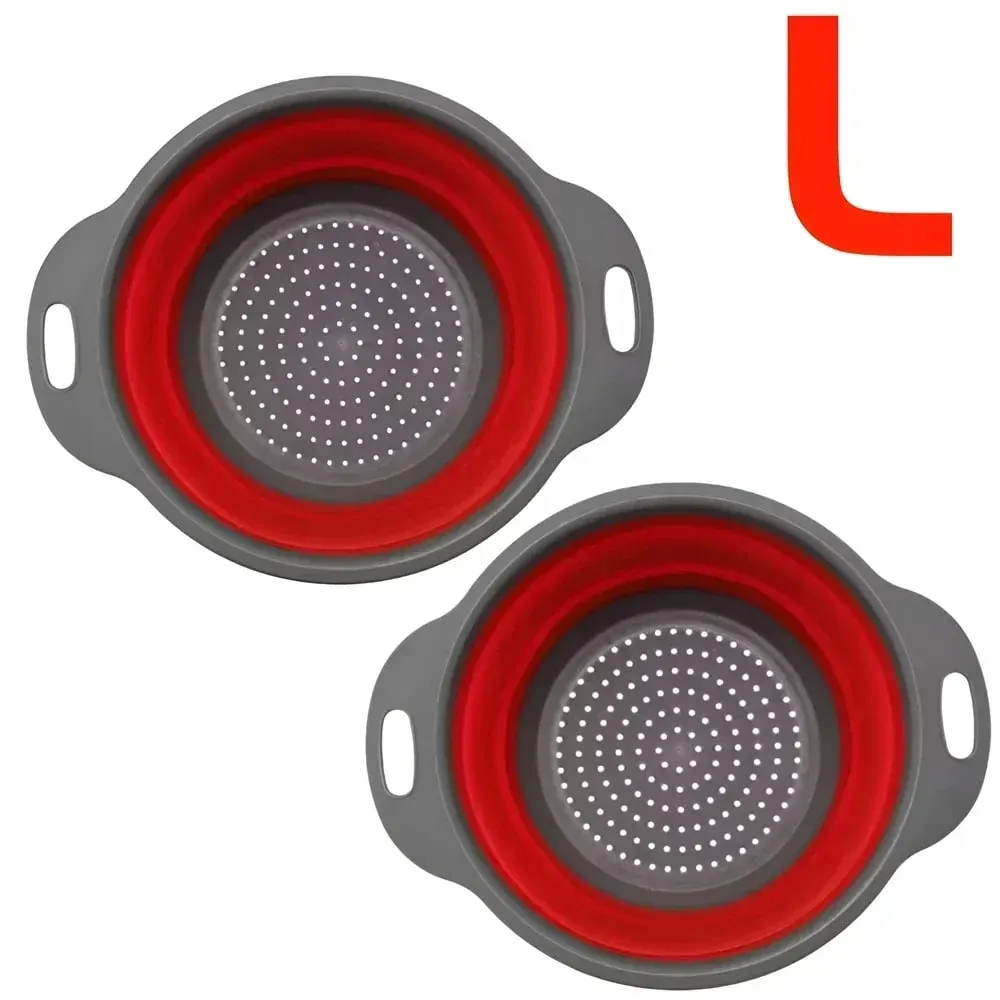 2PCS Silicone Folding Drainer Basket Fruit Vegetable Foldable Colander Kitchen Strainer for Food Pasta Kitchenware Drain Device
