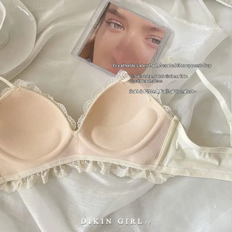 Ensemble de soutien-gorge brodé en dentelle, Sexy, avec petite poitrine froncée, accessoire de Collection, seins sans jantes en acier, ensemble de sous-vêtements