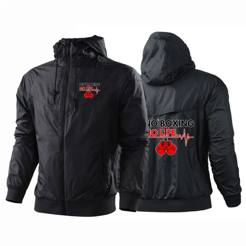 2025 No Boxing No Life Gym Pria Musim Semi dan Musim Gugur Tipis Tahan Angin Kasual Berkerudung Warna Cocok Mode Cetak Jaket Mantel — image 8