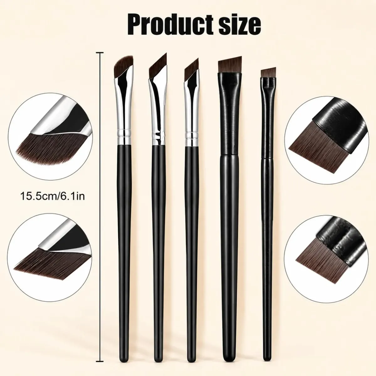Conjunto de pincéis de maquiagem para olhos de precisão de 5/7 peças | Foice e escovas de sobrancelha com delineador angular com design reversível de alça longa — image 6