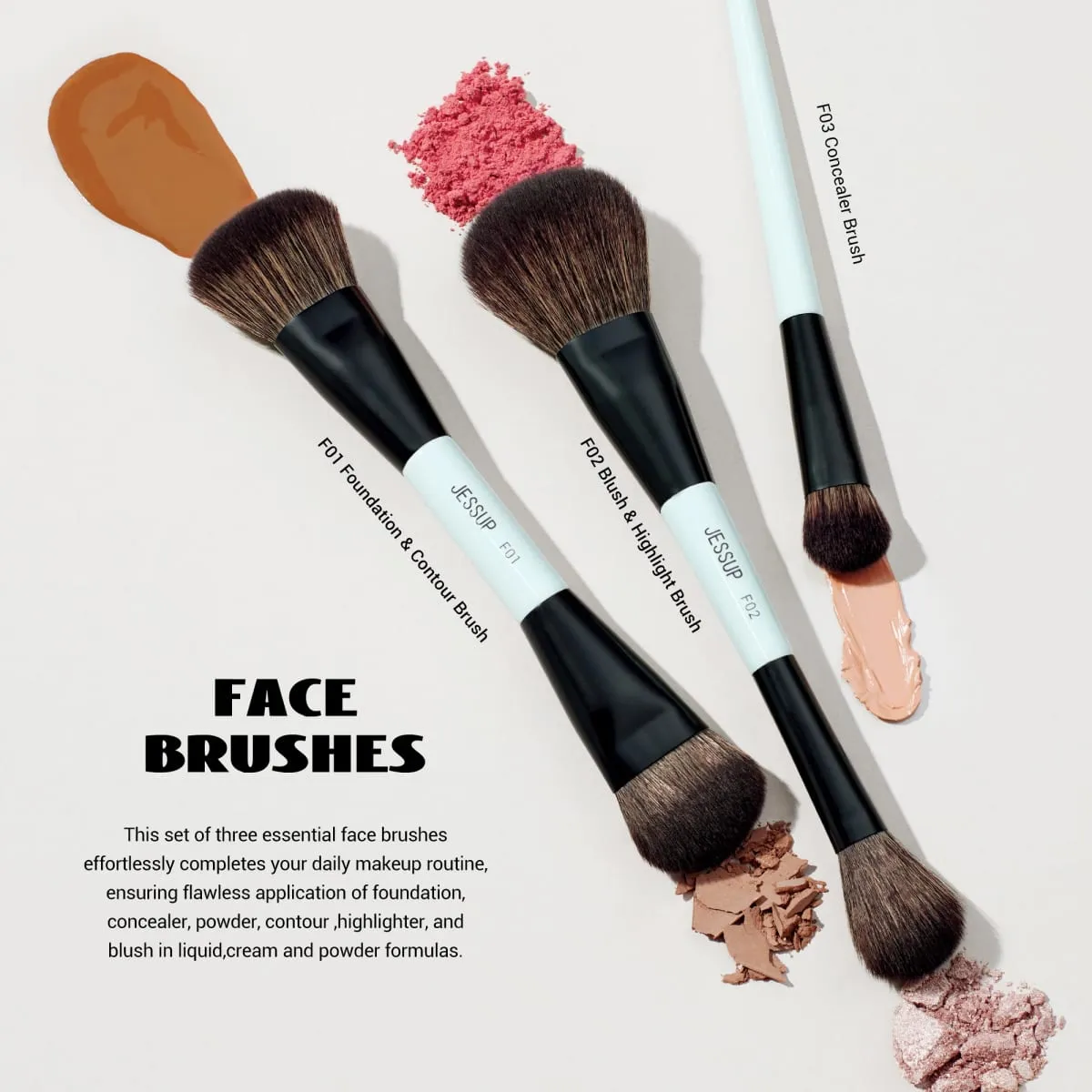 Jessup Makeup Brushes Set 2/3/6/10PCS Double Sided Foundation Contour Brush Blush Blending Eyeshadow Concealer Cruelty Free T500