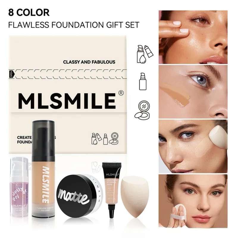 All‑in‑One Foundation Makeup Gift Set Full Coverage Concealer Setting Powder Makeup Sponge Portable Face Cosmetic Kit