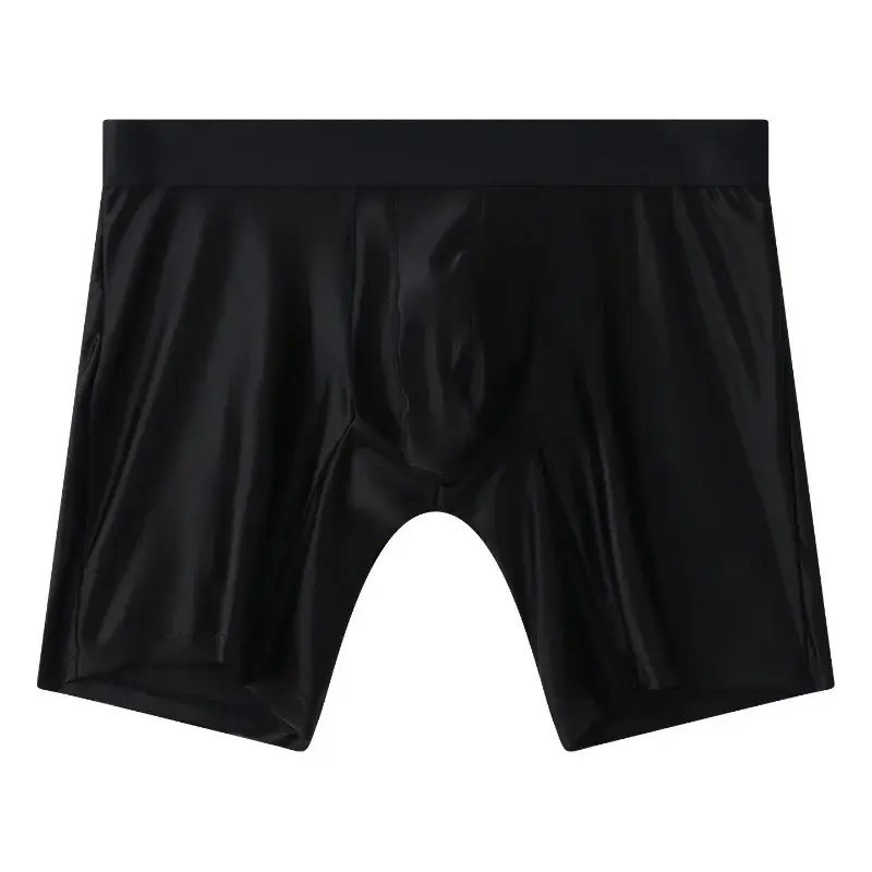 Bright Silky Smooth Underwear Men Stretch Satin Seamless Long Leg Boxer Shorts Bugle Pouch Sport Underpant Club Party Lingerie