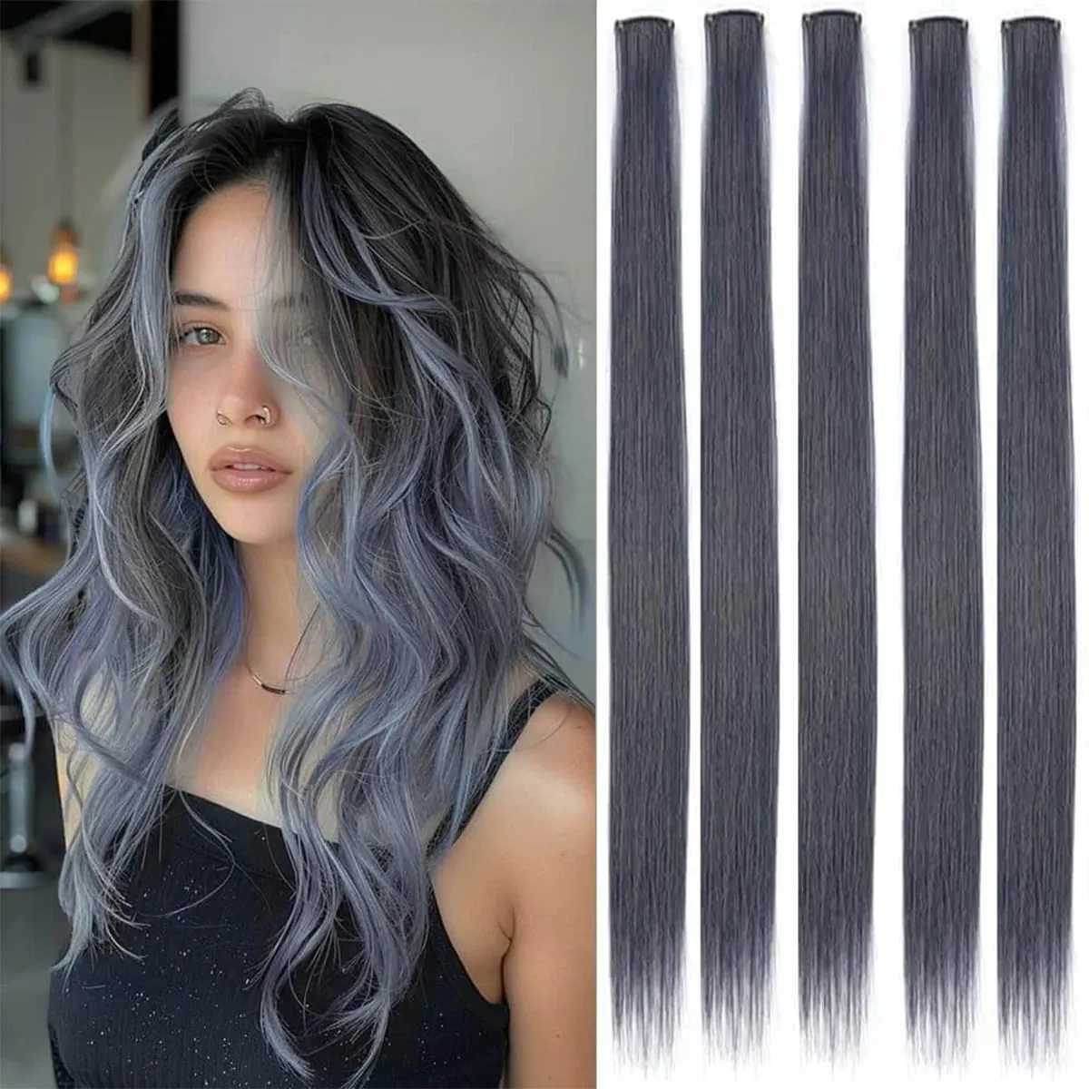 5PCS Gerade Clip In Haarverlängerungen Synthetische Highlight Clip Auf Haarteile Mode Haar Für Frauen Täglichen Party Cosplay — image 13
