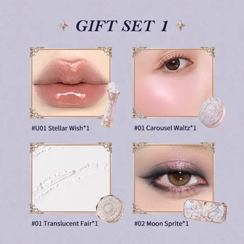 [NEW]Flower Knows Knight Unicorn Collection Gift Set includes makeup palette+lipstick+blush+loose setting powder