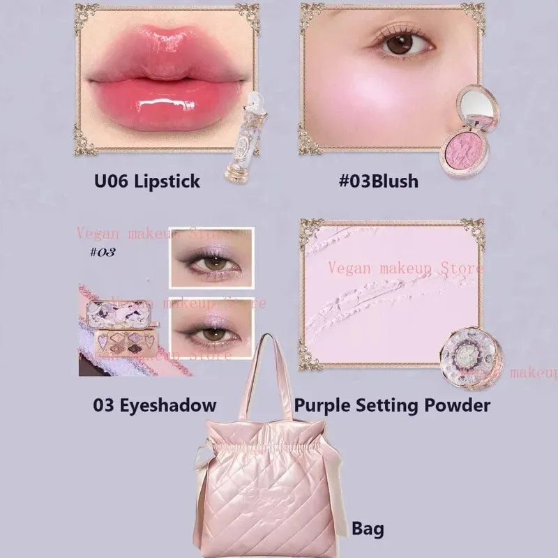 Flower Knows Knight Unicorn Complete Makeup Collection Shimmer Eyeshadow Silk Satin Blush Glazed Lipstick Face Beauty Gift Set