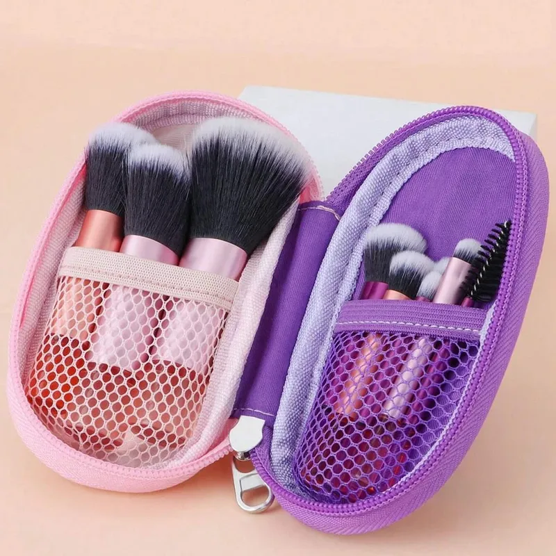 10pcs Pink Makeup Brush Set for Beginners Mini Portable Foundation Eyeshadow Brushes with Crystal Handle Includes Brush Pouch — image 9
