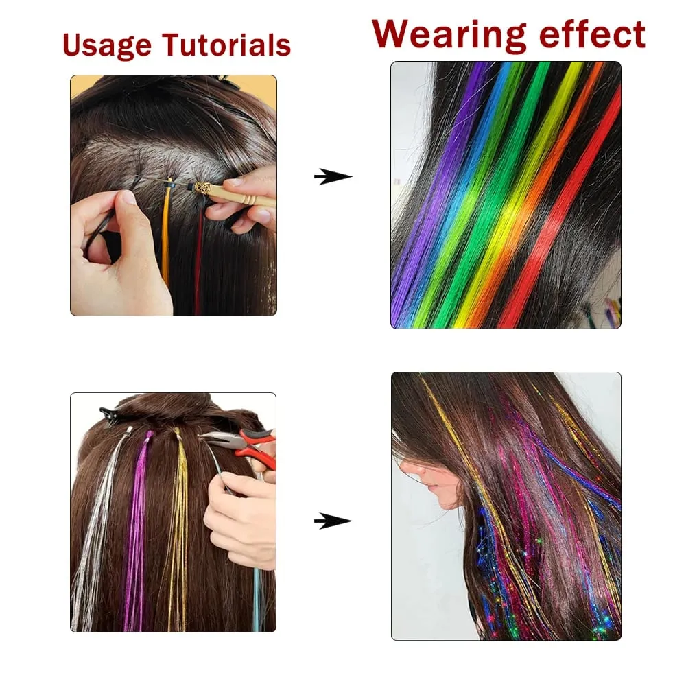 Colorful Synthetic Feather Extensions 16 Inch Long Hair Tool Set for Women 13 Available Colors 48 Pcs Set