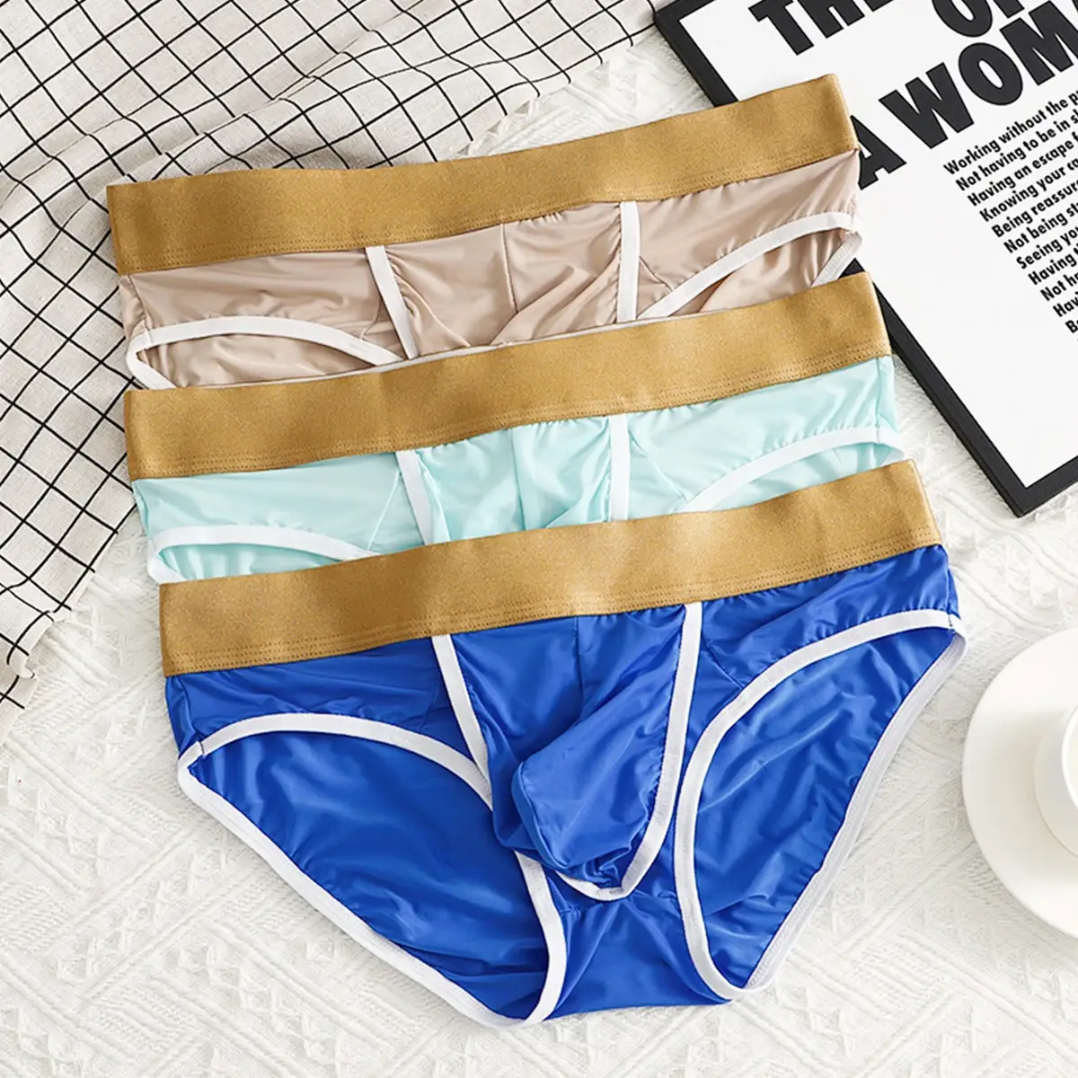 Sexy Men's Underwear Open Front Briefs Crotch Hole Male Gay Underpants Ice Silk U Convex Design Low Waist Panties