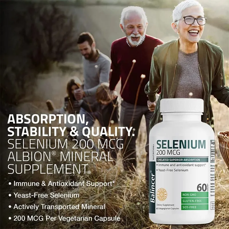 Organic Selenium Capsules - Vitamin D for Heart Bone Metabolism & Immune Health Improves Brain Function High Absorption