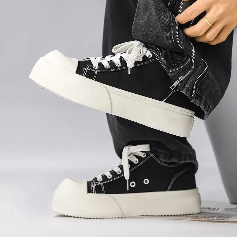 Trendy Men Platform Canvas Skate Shoes Leisure Thick Bottom Sports Casual Sneakers Mens Height Increase Lace Up Shoes