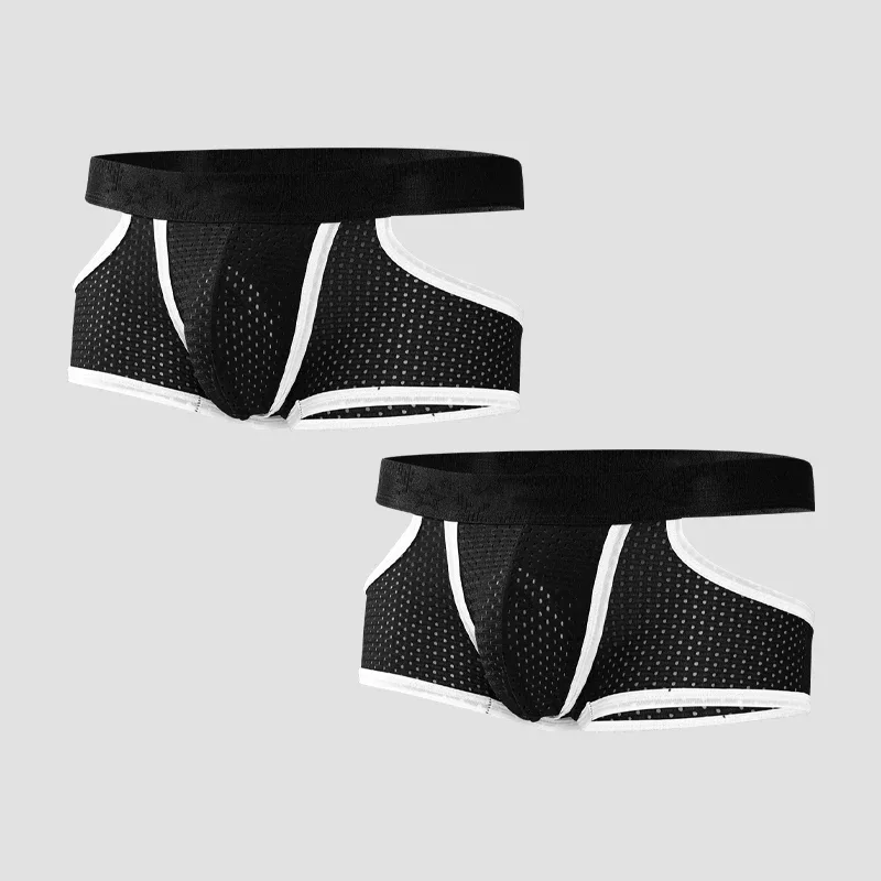 2PCS 남자의 얼음 실크 총 총알 분할 팬티 광장 통기성 메쉬 여름 얇은 남자 스포츠 복서 반바지 발가락