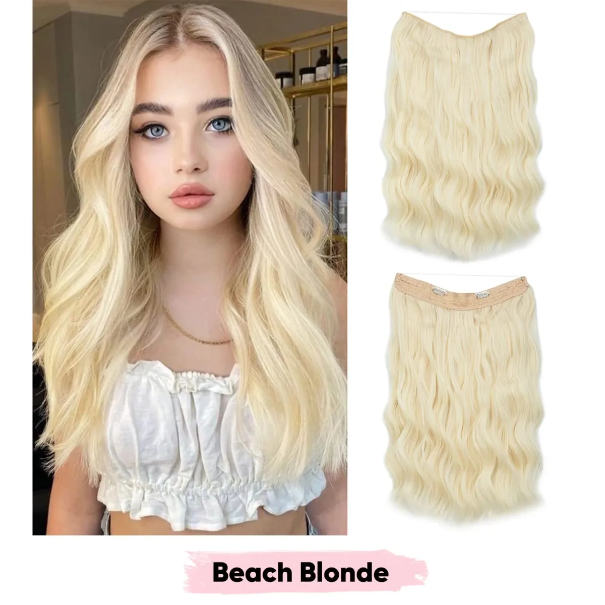Synthetic Wave Invisible Wire Clip in Hair Extensions Fish Line With Clips Hairpiece Ombre Fake Hair Piece For Woman