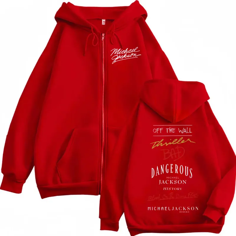 90's Rock นักร้อง Michael Jackson อัลบั้มพิมพ์ซิป Hoodie คุณภาพสูงแฟชั่น Zip Up Pullovers ผู้ชายผู้หญิงขนาดใหญ่เสื้อ