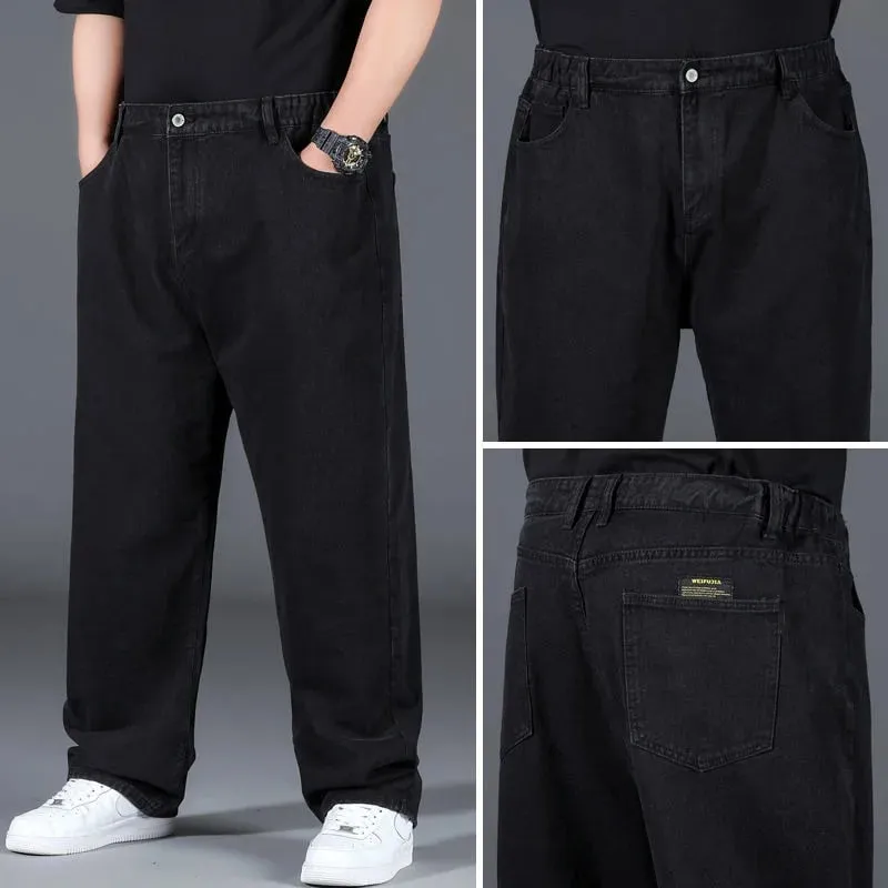 Men's Plus Size Jeans Elastic Waistband 30-48inch Stretch Denim Pants Straight Leg Breathable Loose Fit Streetwear Casual Wear