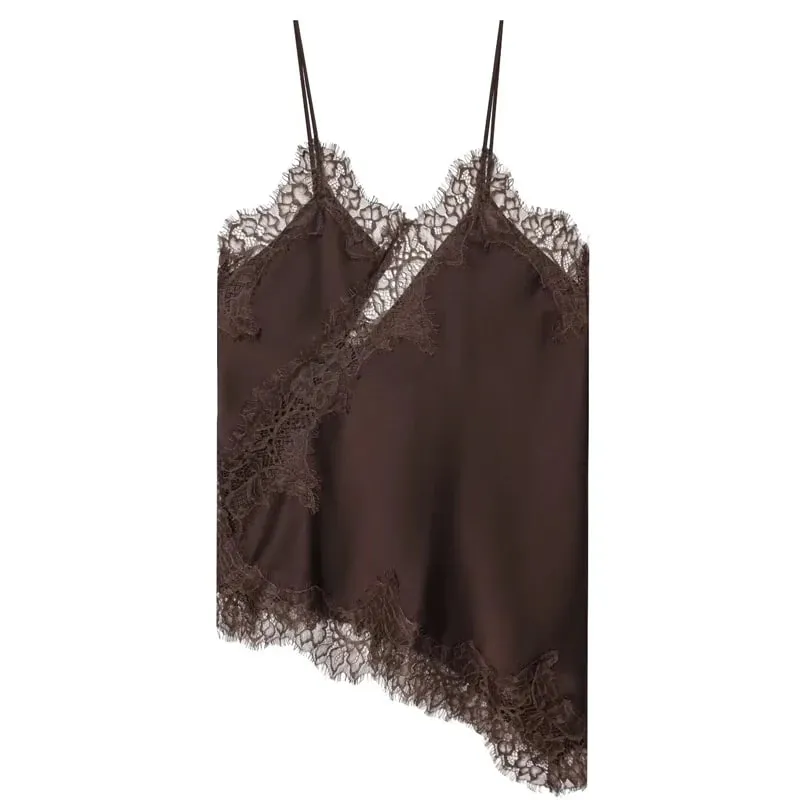 2025 Babae Asymmetrical Slip Top Babae Sexy Black Yellow Blue Top Lace Tanks & Camis Chic Y2K Sleeveless Backless Camisole