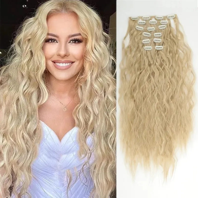 24 Inches 16 Clip Black Natural Daily Long Curly Hair Extensions Seven-Piece Set For Women — image 2