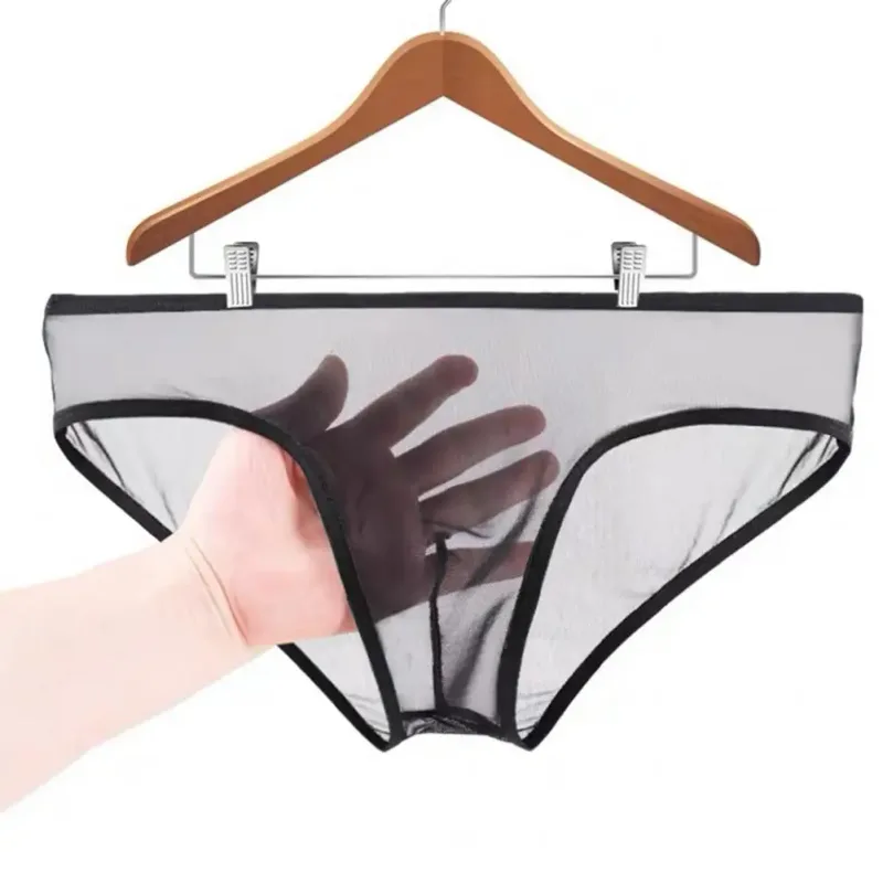Men Seamless Ice Silk Briefs Low-rise Ultra-Thin See-through Panties Solid Color Quick Drying Underwear