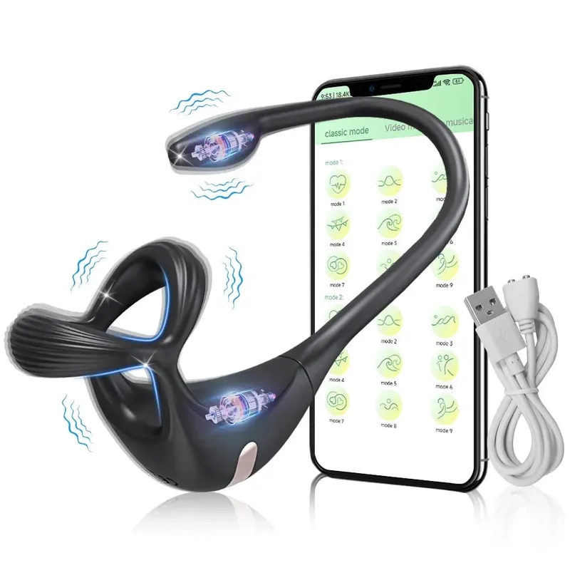 Titreşimli Horoz Halka Erkek prostat masaj aleti Stimülatörü Erkekler için APP Kontrolü Çiftler için Seks Oyuncak Anal Vibratör Penis Halkası Popo Fiş