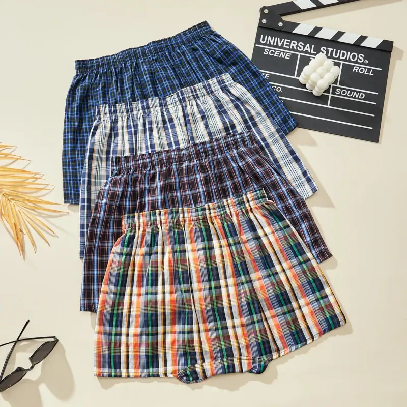 Random 4PCS Men's Fashion Arrow Shorts Home Shorts Men's Underwear Comfortable Breathable Plaid Underwear