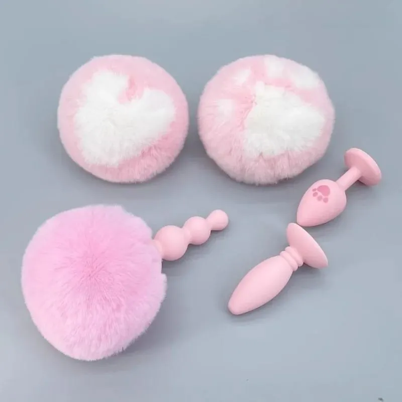 Small Silicone Butt Plug Dildo Vaginal Plug with Detachable Fake Soft Fox Rabbit Tail for Couple Anal Bead Dilator Sex Toys