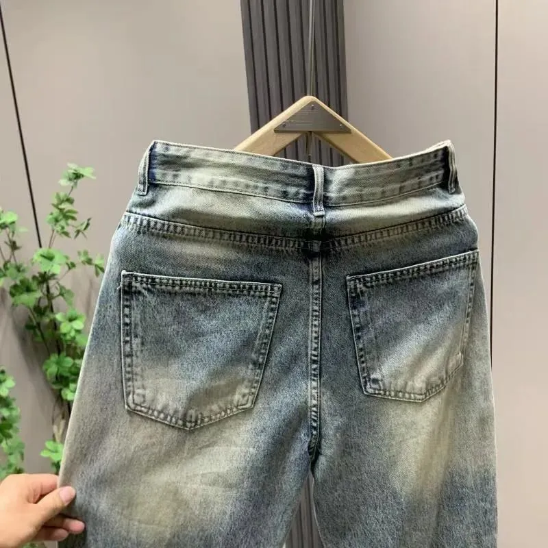 Men's Jeans Man Pants Classic Straight Fit Faded Ripped Jeans Denim Trouser Casual Loose Slim Stylish Street Retro Blue — image 6