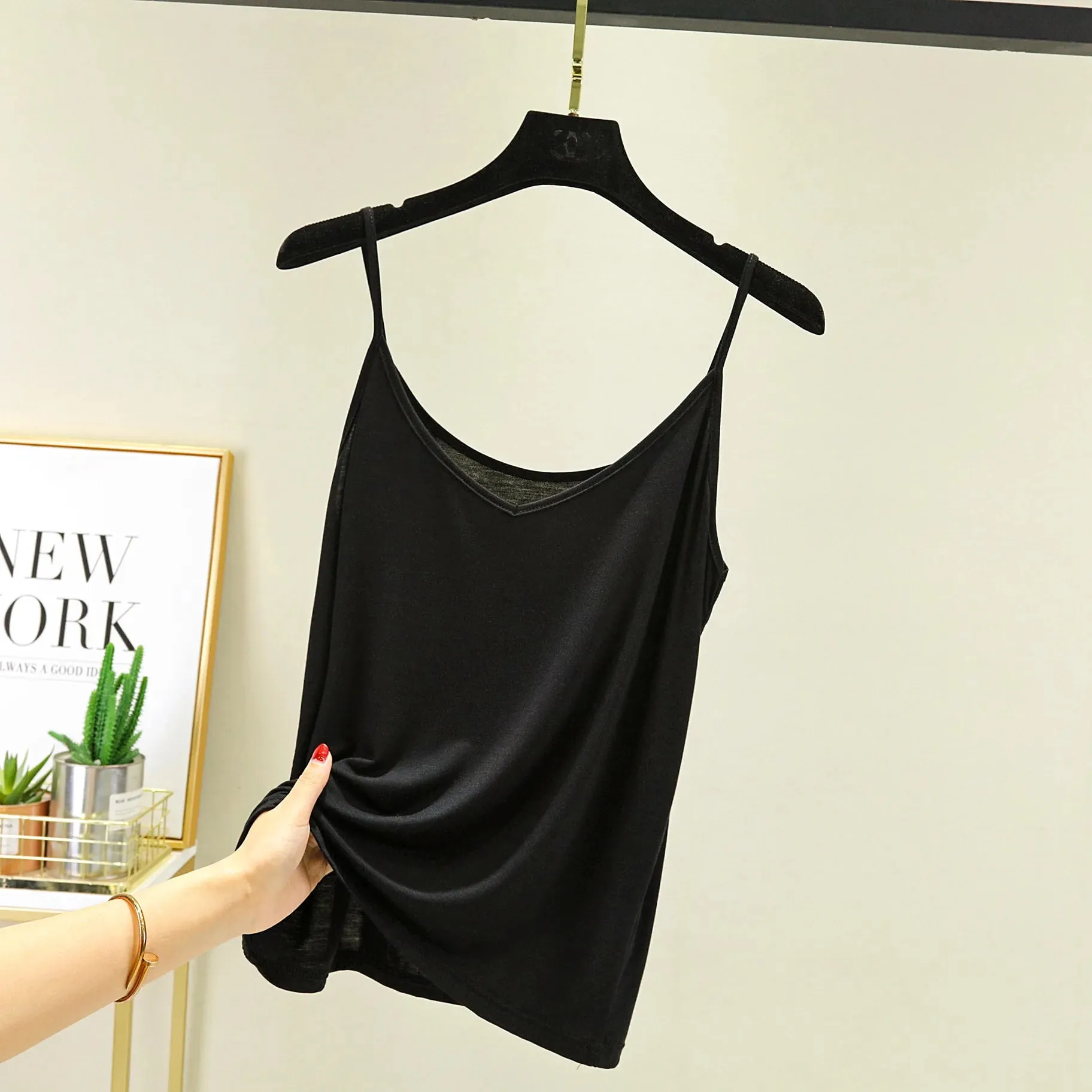 Spaghetti Strap tops Women Halter V Neck Camis Tank Solid color basic sleeveless Camisole Top