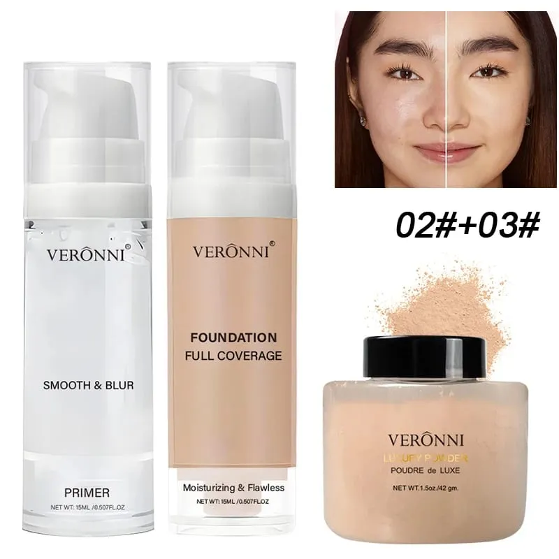 3-Piece Beginner Face Makeup Kit-Matte Waterproof Foundation Hydrating Primer Oil-Control Loose Powder Full Coverage Concealer — image 8