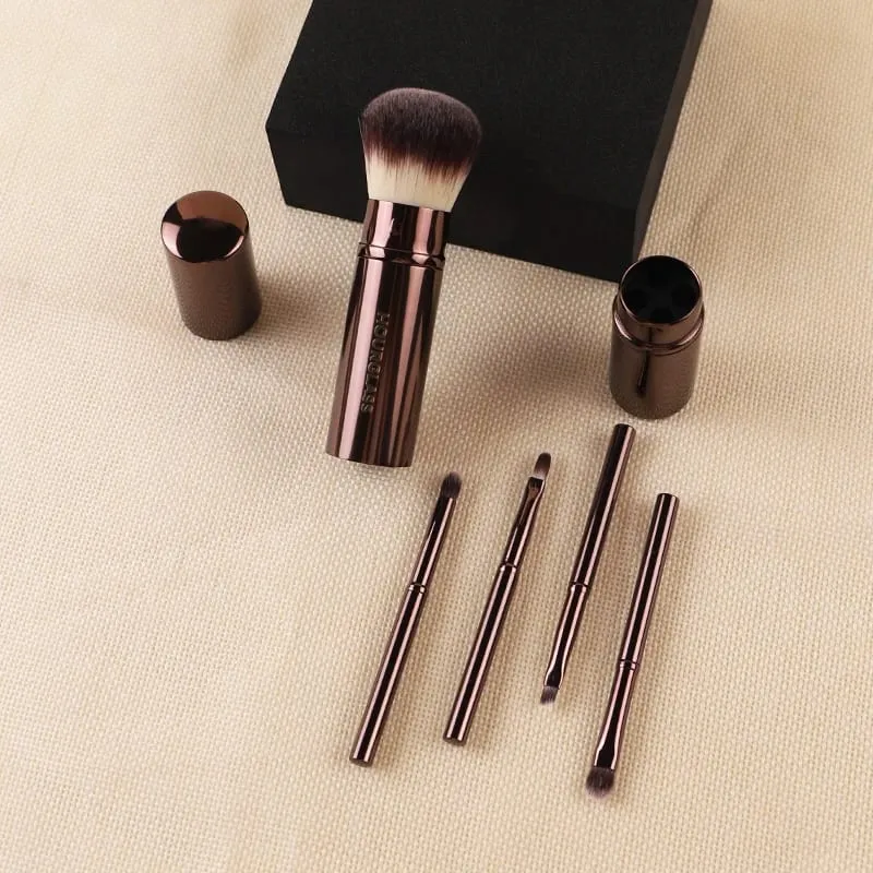 Hourglass Makeup Brush-1018 Multi functional Set of 5 Brushes Loose Powder Brush Lip Brush Eyebrow Brush Portable Makeup Brush — image 4