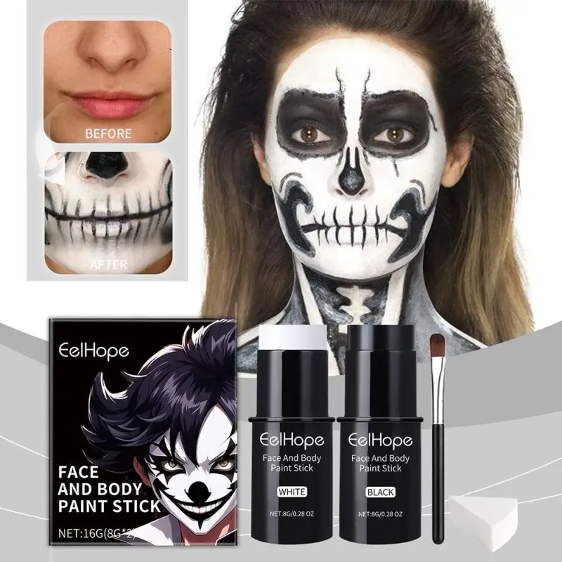 Black White Face Body Paint Kit Cover Foundation Long Lasting Waterproof Halloween Skeleton Cosplay Body Makeup Tool 2026