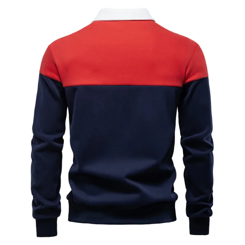 New Spring Men's Color-Block Cotton Blend Hoodies for Business Casual Style Long Sleeve Sweatshirt