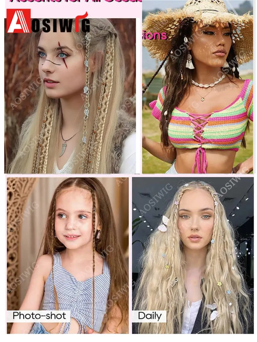 Ombre Synthetic Boho-style Small Twisted Braided Hair Extensions For Women Wig Braids BB Clip-on Spicy Girl Brown Boxing Braids