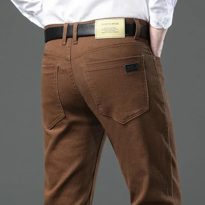 2025 Spring Autumn New Men's Clothing Slim Jeans Fashion Brown Business Casual Stretch Denim Pants Male Brand Trousers 28-44 — image 3