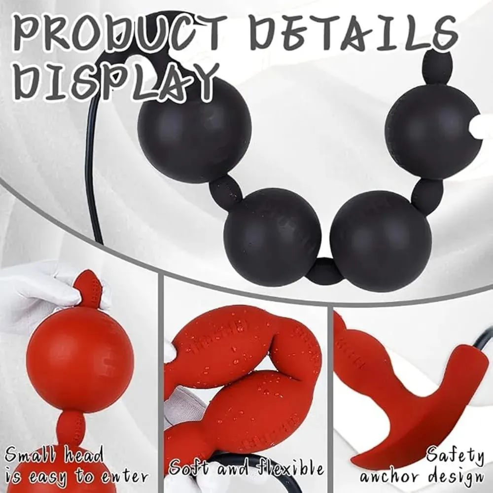 Contas anais infláveis ​​extra longas, plugue anal, enorme, silicone, tamanho ajustável, grande, grosso, 4 bolas, contas com base em t, brinquedos sexuais adultos