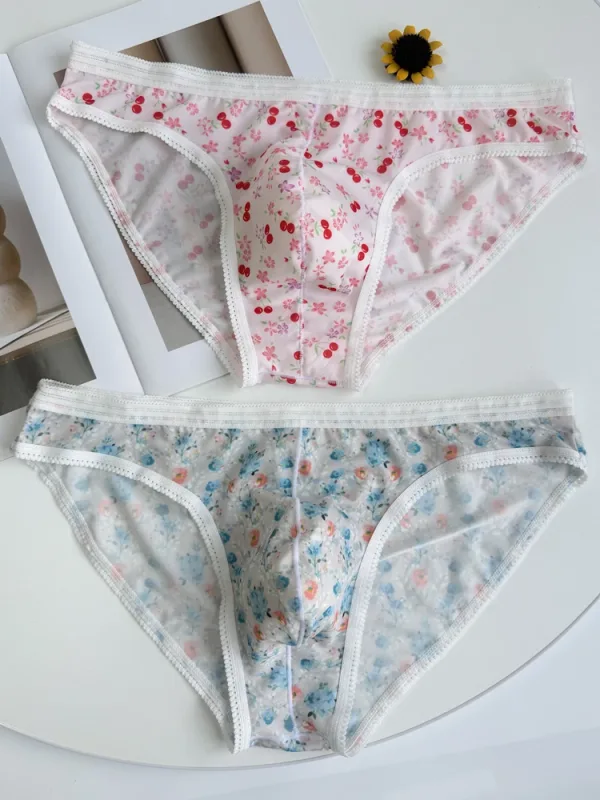 Sexy Men Underwear Briefs Cuecas Calzoncillos Slip U Convex Pouch Breathable Floral Print Male Sissy Panties Men Bikini Briefs