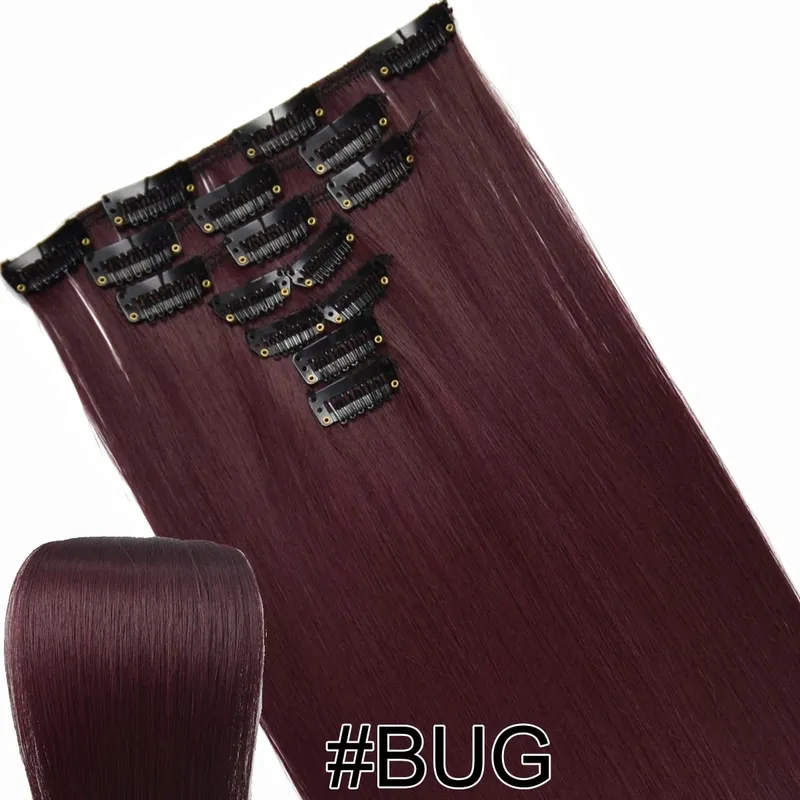 Synthetic Hair Fiber Heat Resistant130gr Straight clip in Hair Extensions 7006
