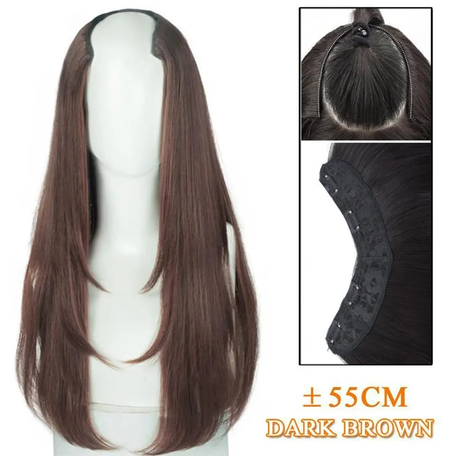 Synthetic Wig Women's Traceless Invisible U-shaped Long Straight Hair Natural Extension Wig for Daily Party Halloween Christmas — image 9