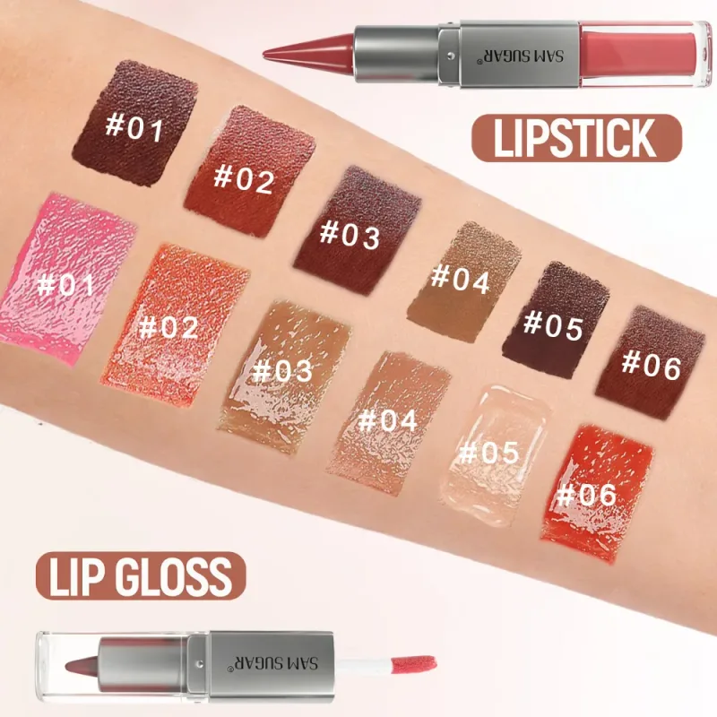 Pelapik Bibir & Lip Gloss 2 dalam 1 Dwi Berakhir Menghidratkan Gincu Tidak Melekat Matte Baldu Outline Krayon dengan Sapuan Bibir Montok Berkilat