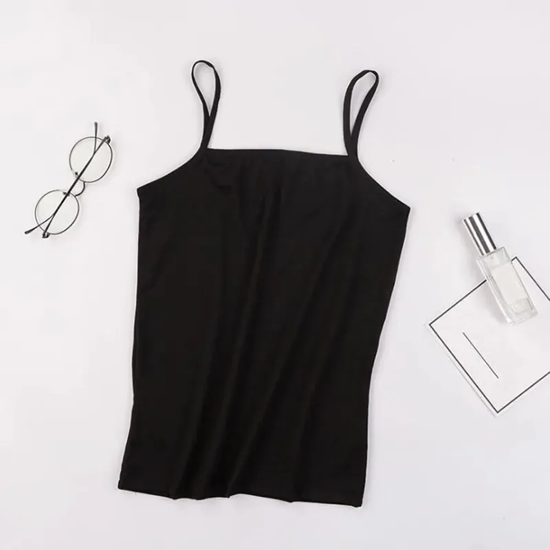 2020 Women Solid Tank Tops Adjustable Strap Built In Cup Padded Wireless Camisole Camis Vest Female Home Basic Tank Top