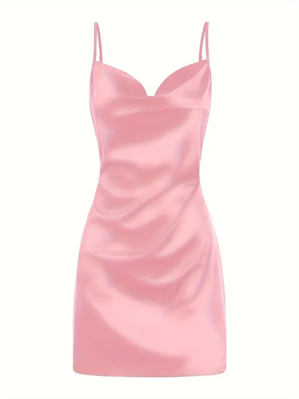 2024 Lady Va Voom Satin Hip Suspender Dress na Pambabae