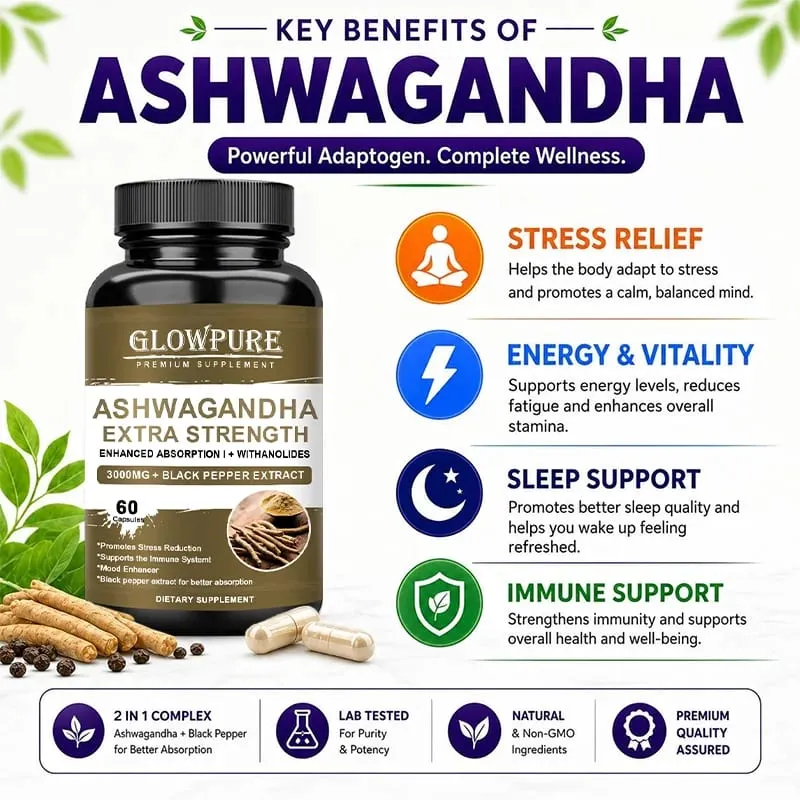 Ashwagandha Root Extract Capsules for Mood Stress Health Sleep Brain Calm Energy Support Non-GMO Premium Formula Supplement — image 4