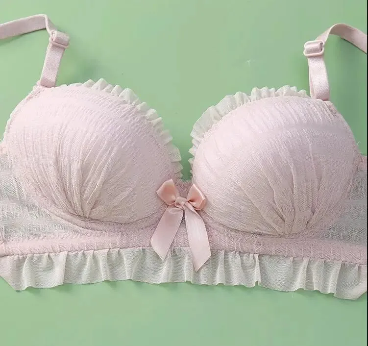 Women's Underwear Lace Sexy Soft Gathering Push Up Comfort Wireless Beauty Back Cute Ladies Bra and Panty Female Lingerie Set